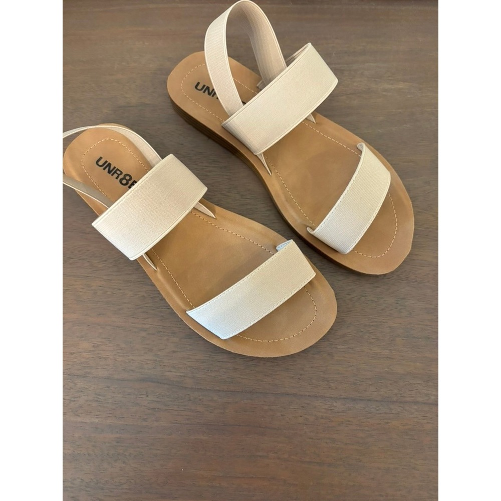 UNR8ED Flat Slingback Sandals Womens Size 8 Beige Elastic Strap Casual